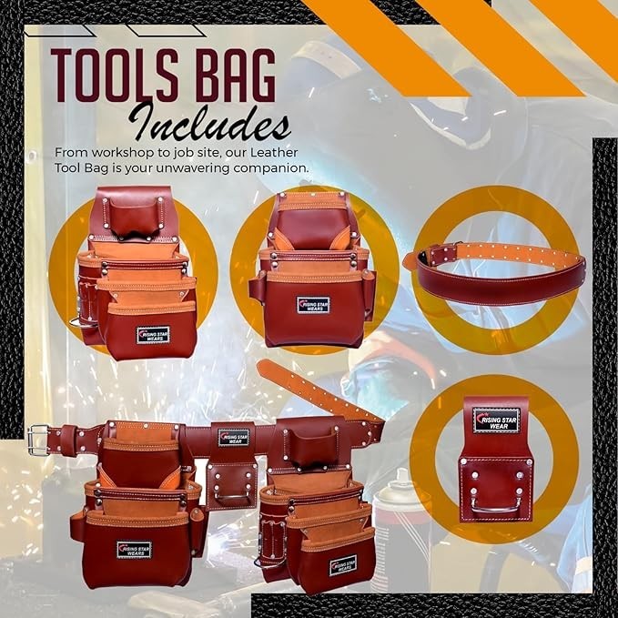Leather Tool Pouch Heavy Duty Leather Tool Belt Set Carpenters Plumbers Tool Bag