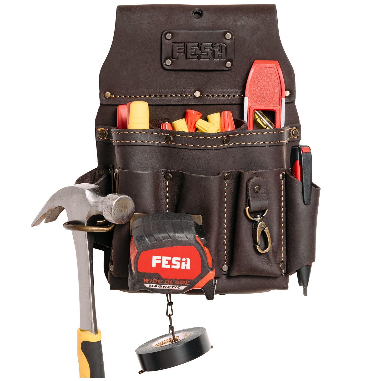FESA Leather Electrician Tool Pouch – 13-in-1 Top Grain Leather Electrician P…