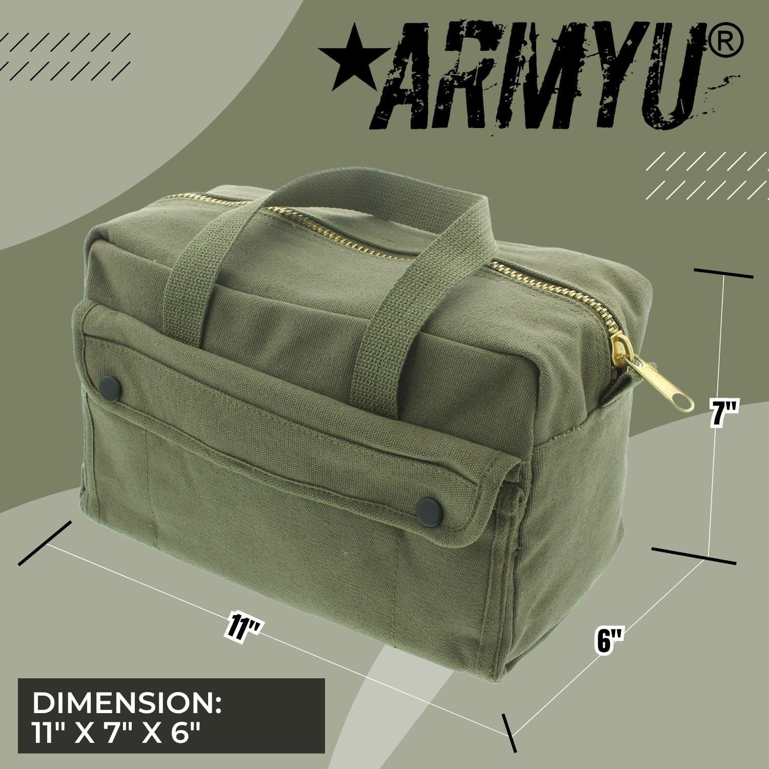 ARMYU Heavy Duty Small Tool Bag Tactical Cotton Canvas Mechanics Bag, 11″ X 7″ X