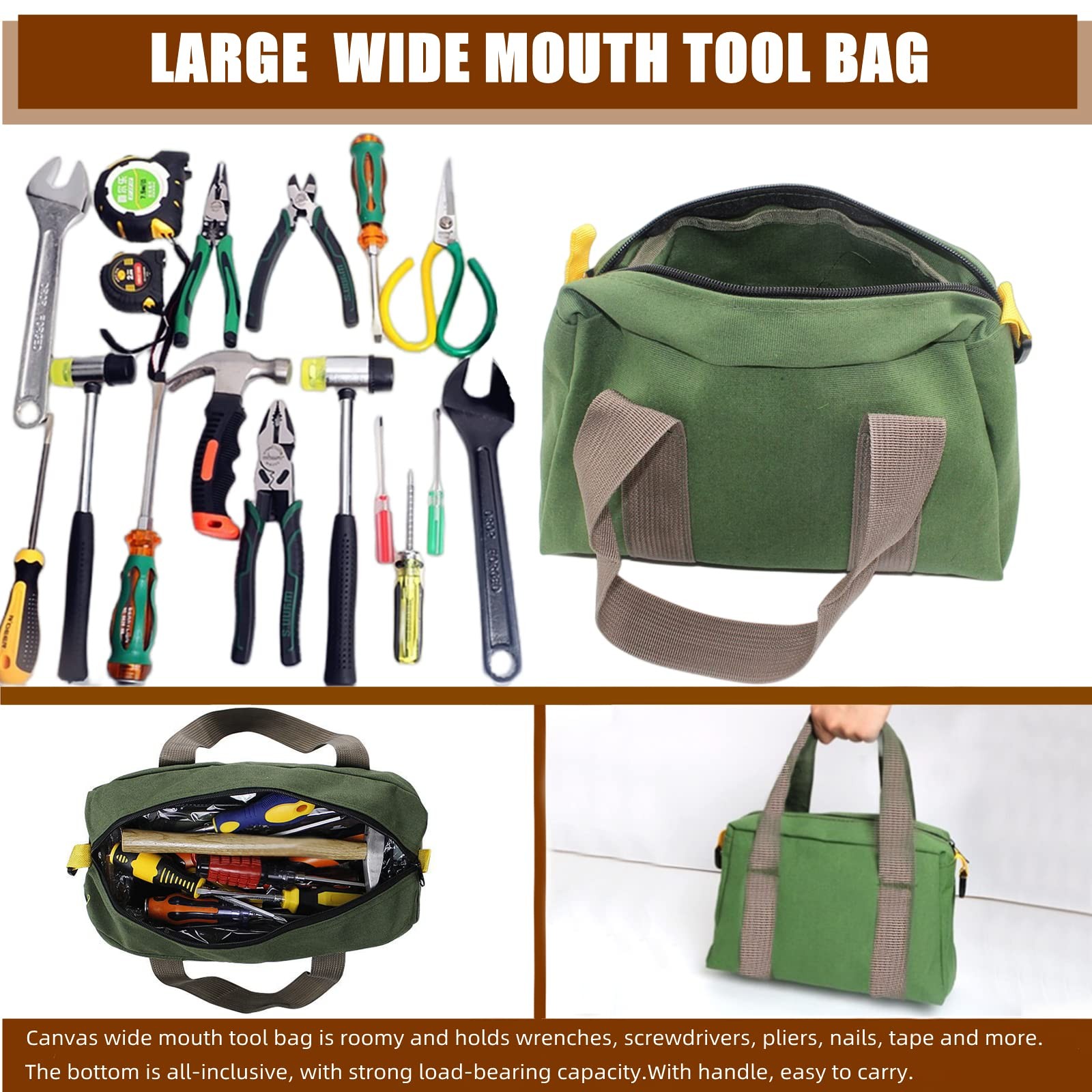 20 Inch Wide Mouth Tool Bag, Heavy Duty Canvas Tool Storage Bag, Large Capaci…