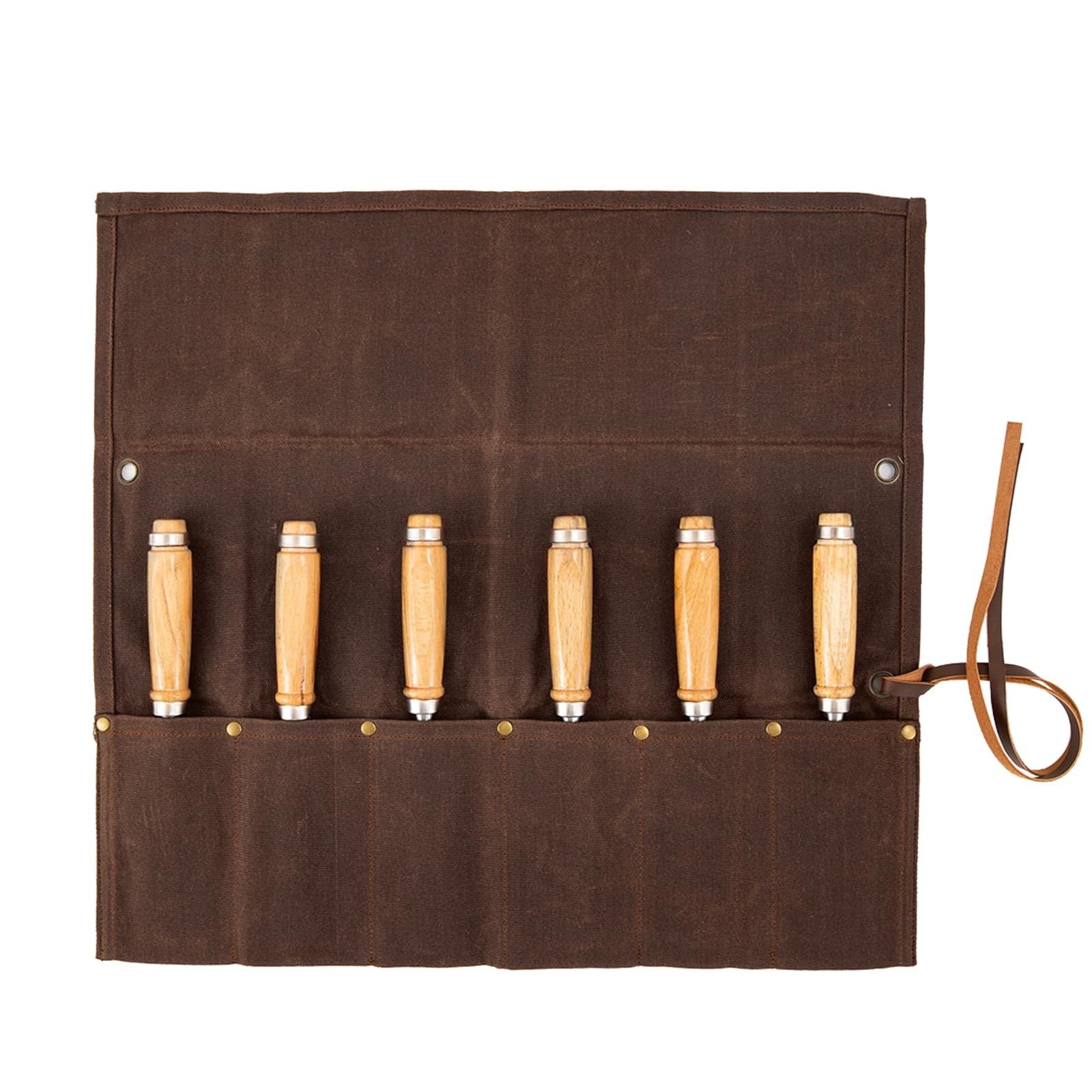 Chisel Roll,6 Pockets Roll Up Tool Pouch,Waxed Canvas Small Tool Roll Organiz…