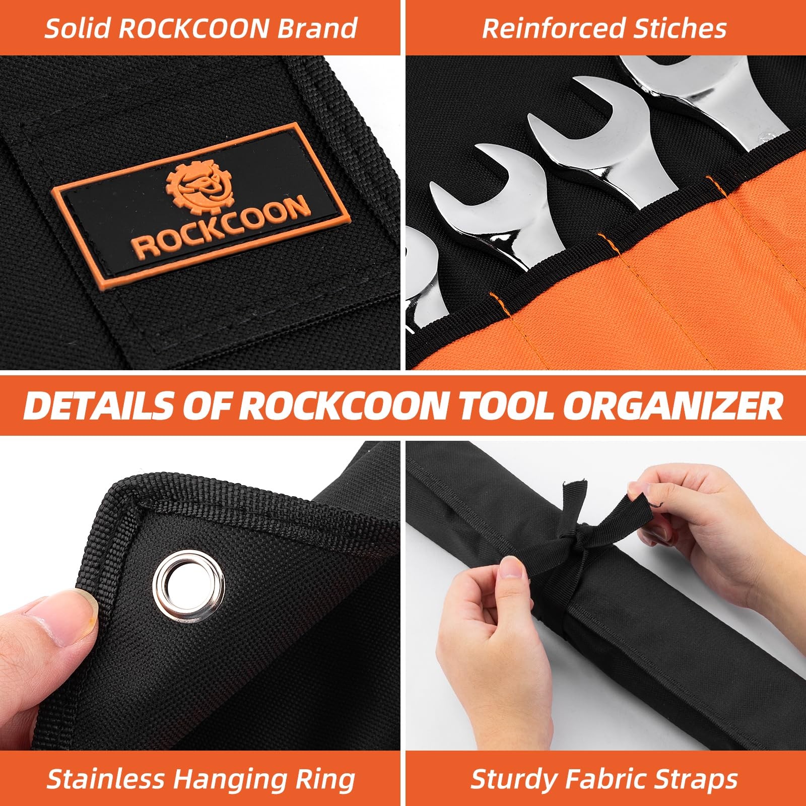 ROCKCOON Wrench Roll Organizer 16 Pockets, 26 x 10.8 x 0.4 inches, Orange
