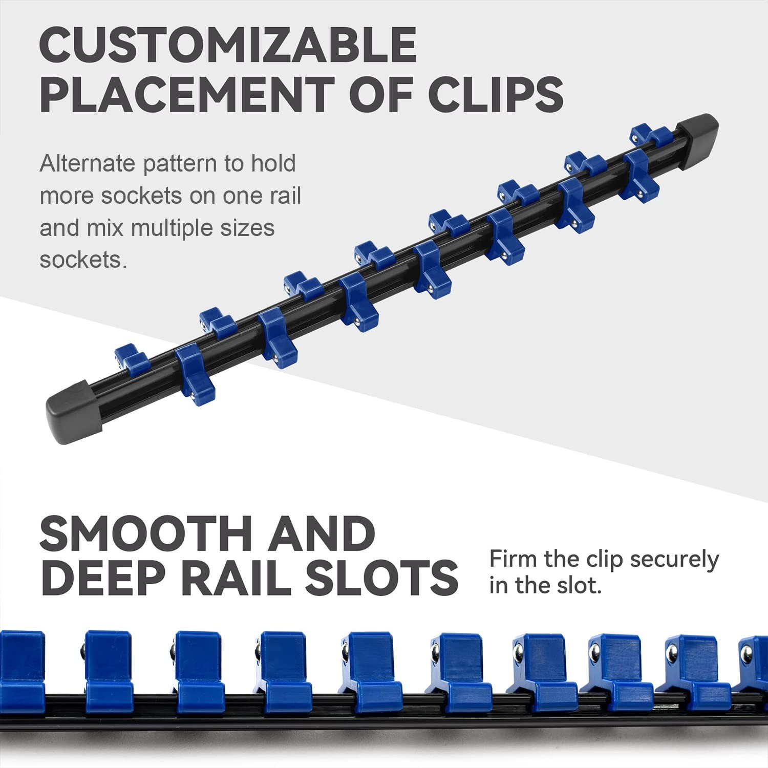 18 Piece Socket Holder Rails Holds 258 1/4 3/8 1/2 Drive ABS Plastic tool 3Color