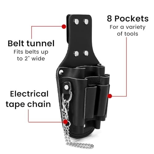 Genuine Leather Small Tool Pouch – 7 Pockets, Metal Tape Chain, Quick Access, Du