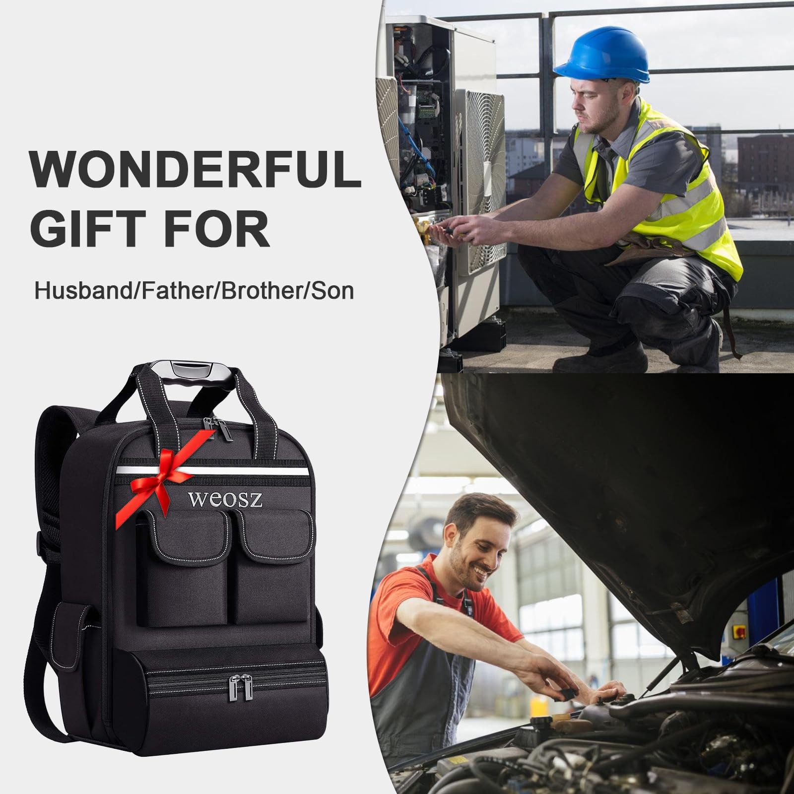 Tool Backpack for Men 18 Inch Heavy Duty Waterproof Multiple Pockets Tool Bag…