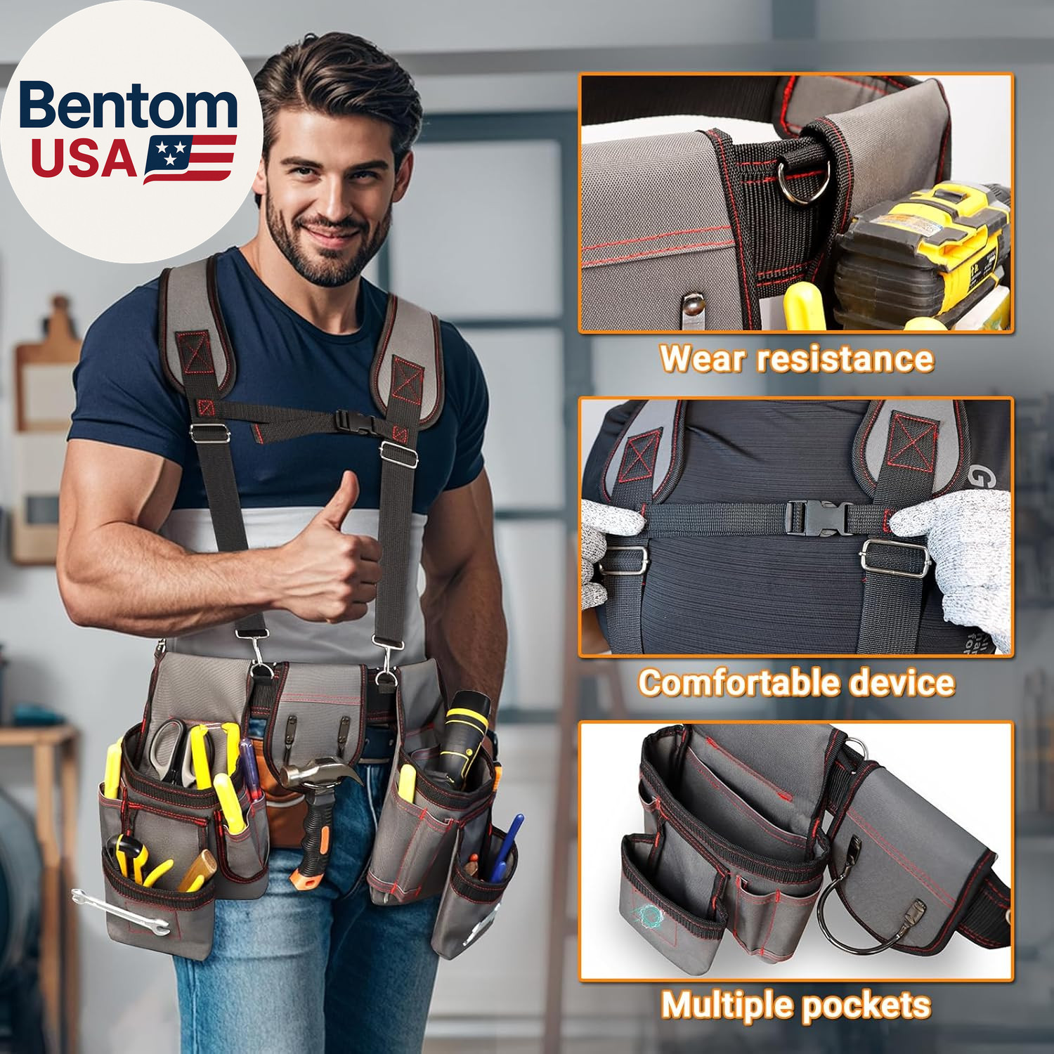 Tool Belt with Suspenders, Professional Tool Belt for Men, Magnetic Tool Belts w