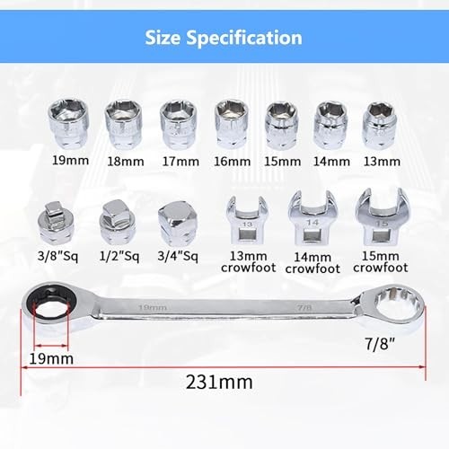 15pcs Universal Serpentine Belt Tool Set – Ratcheting Wrench, Crowfoot & Socket