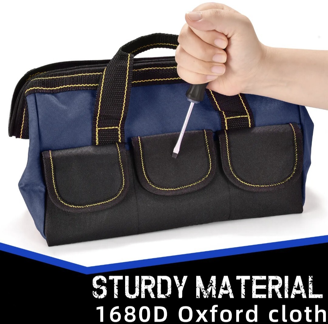 13in Water Resistant Tool Bag, Wide Mouth, Side Pockets.