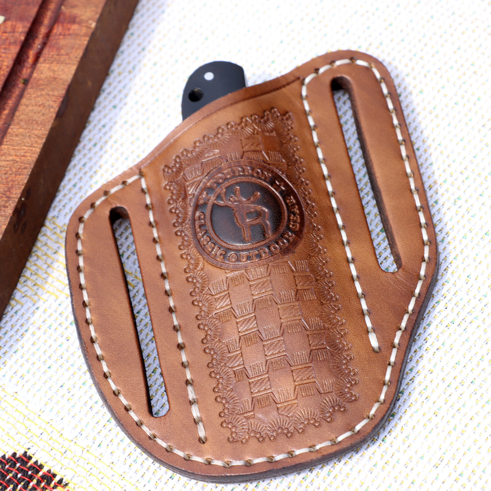 TOURBON Camping Tool Belt Sheath Leather Folding Knife Pocket Storage Holster
