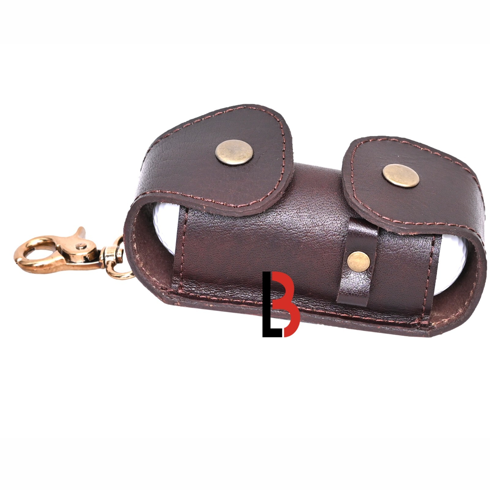 Cowhide Leather Golf Ball Pouch to Attach with Waist Belt, Sports Accessory