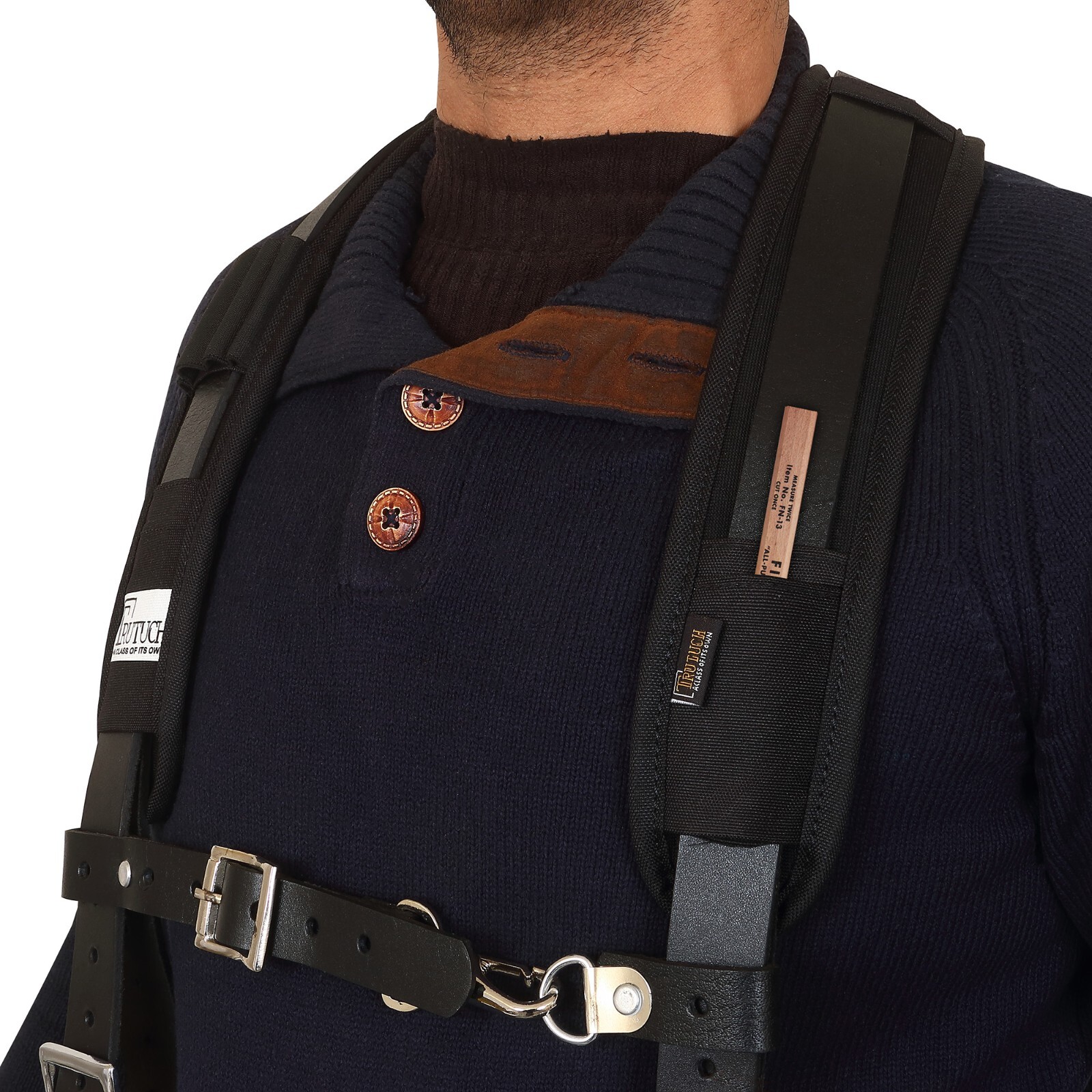 Trutuch Black Leather Tool Belt with Suspender | 18 Pockets | Framers Tool Belt