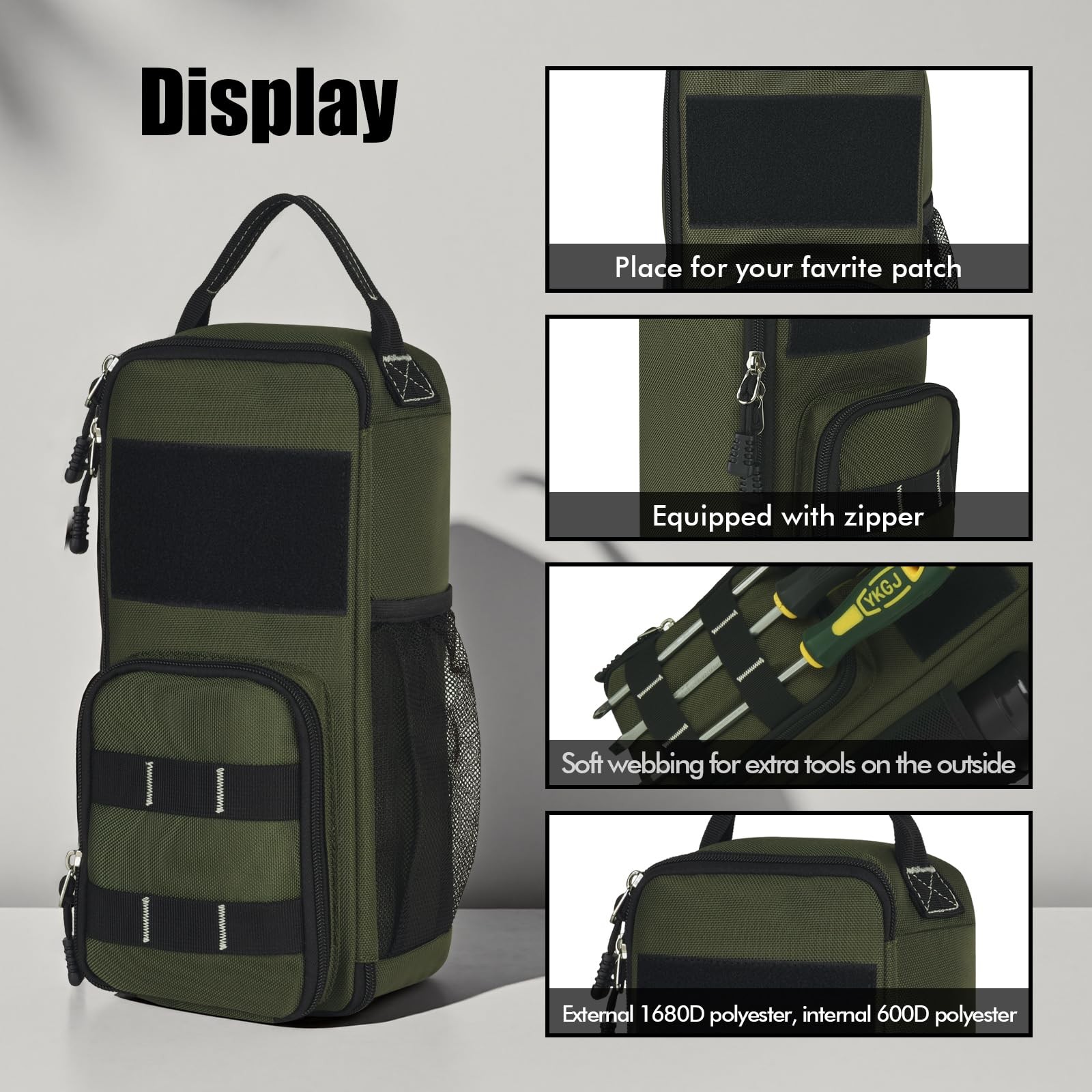 12.6 Inch Small Tool Bag Pouch Multiple Pockets Waterproof Handle Green