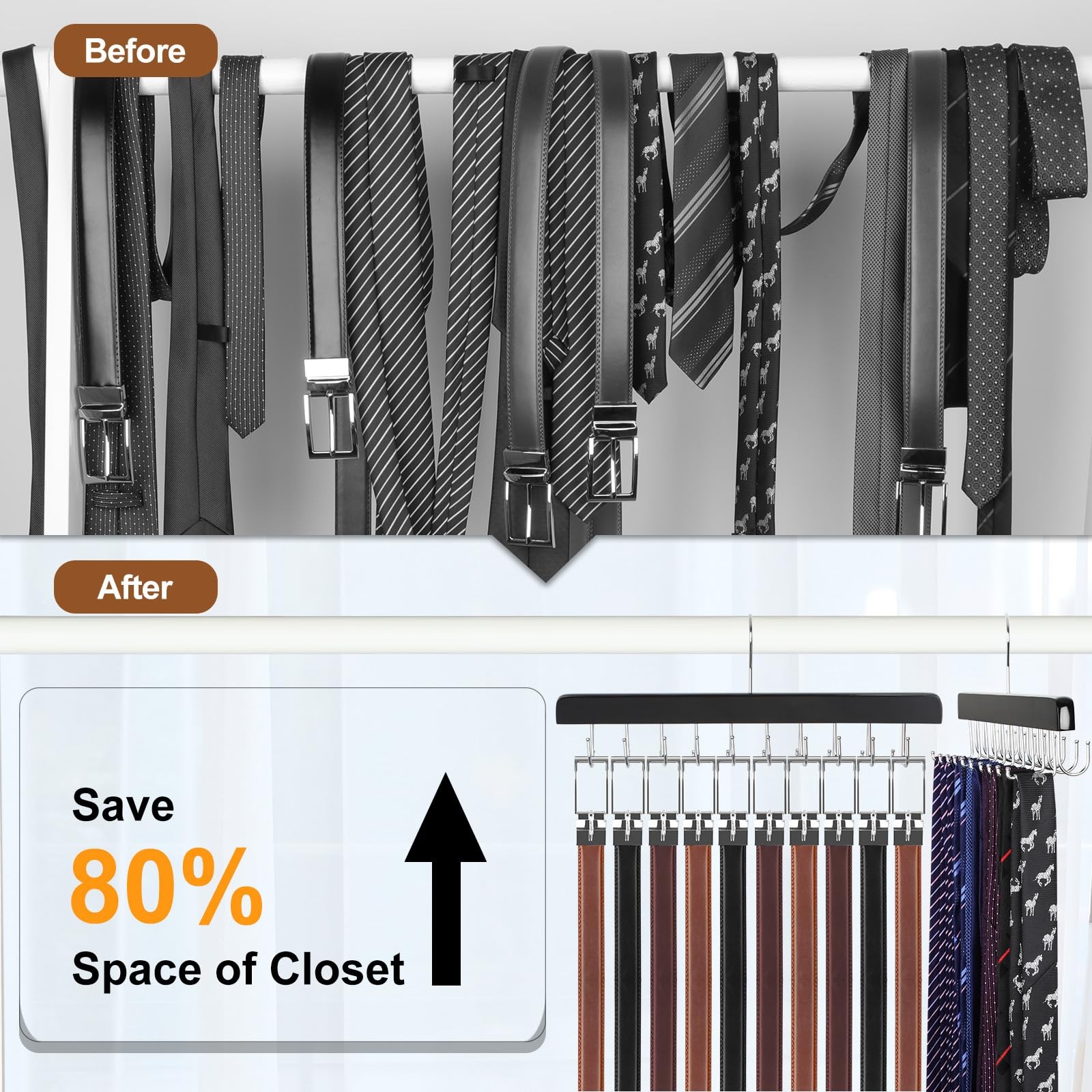 TOPIA HANGER 2 Pack 2 in 1 Belt Tie 14.56 inches x 5.9 inches, Black-2