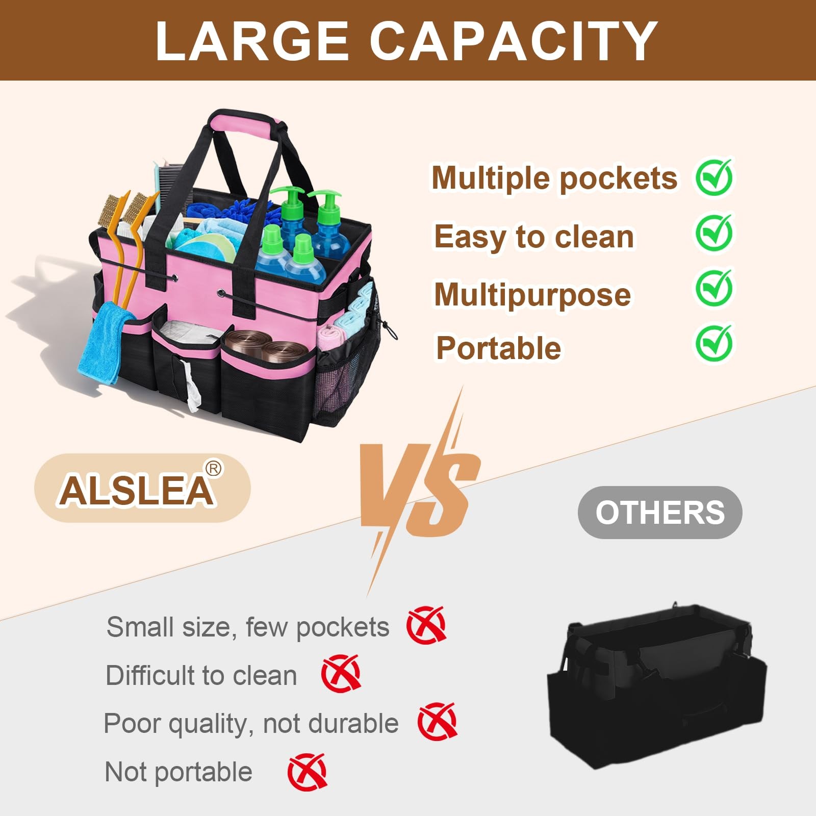 Large Cleaning Caddy Bag – 15″ x 10.5″ x 9″ Heavy-Duty Organizer Tote for Hou…
