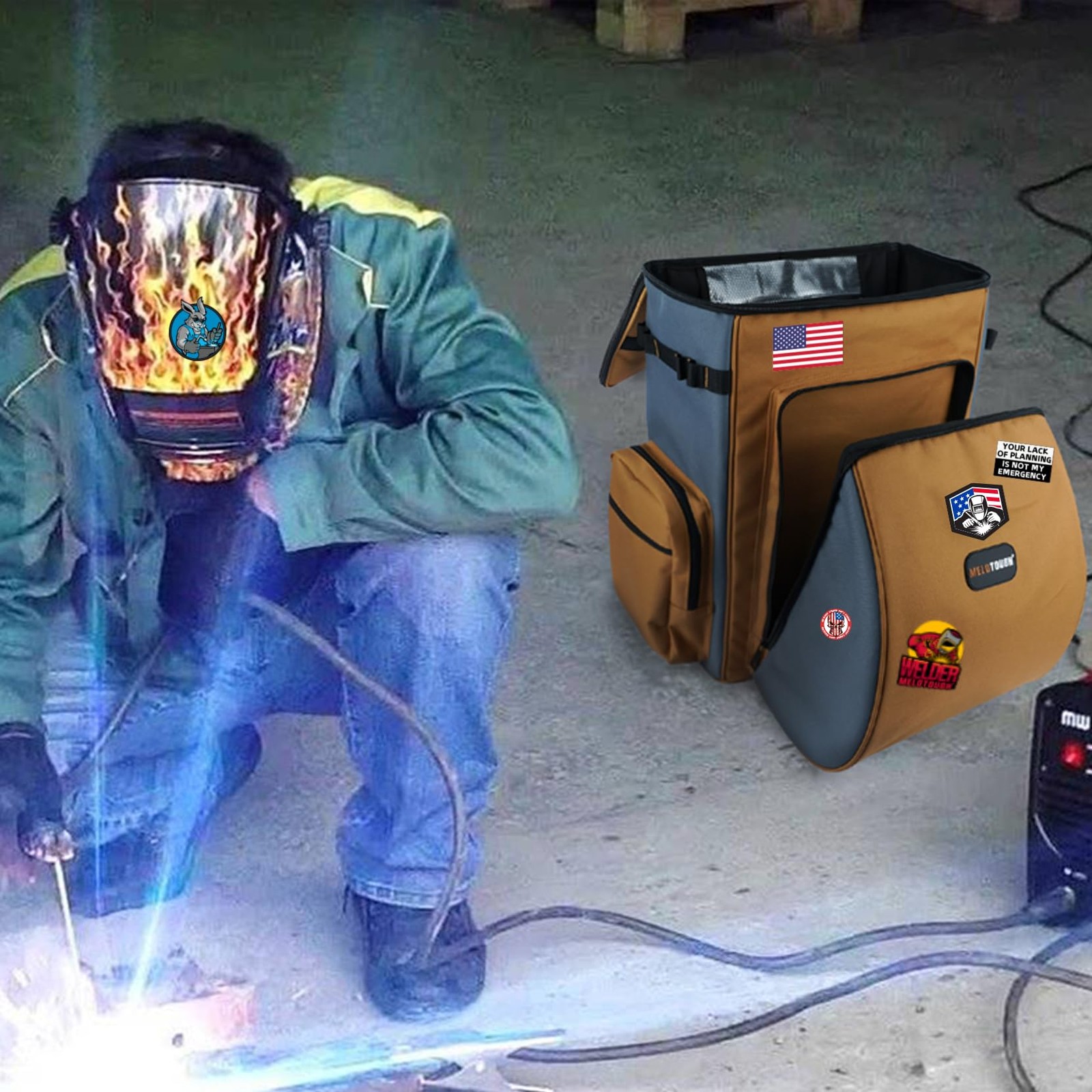 MELOTOUGH Welding Backpack for Tools and 8 x 13.98 x 18.9 inches, Khaki