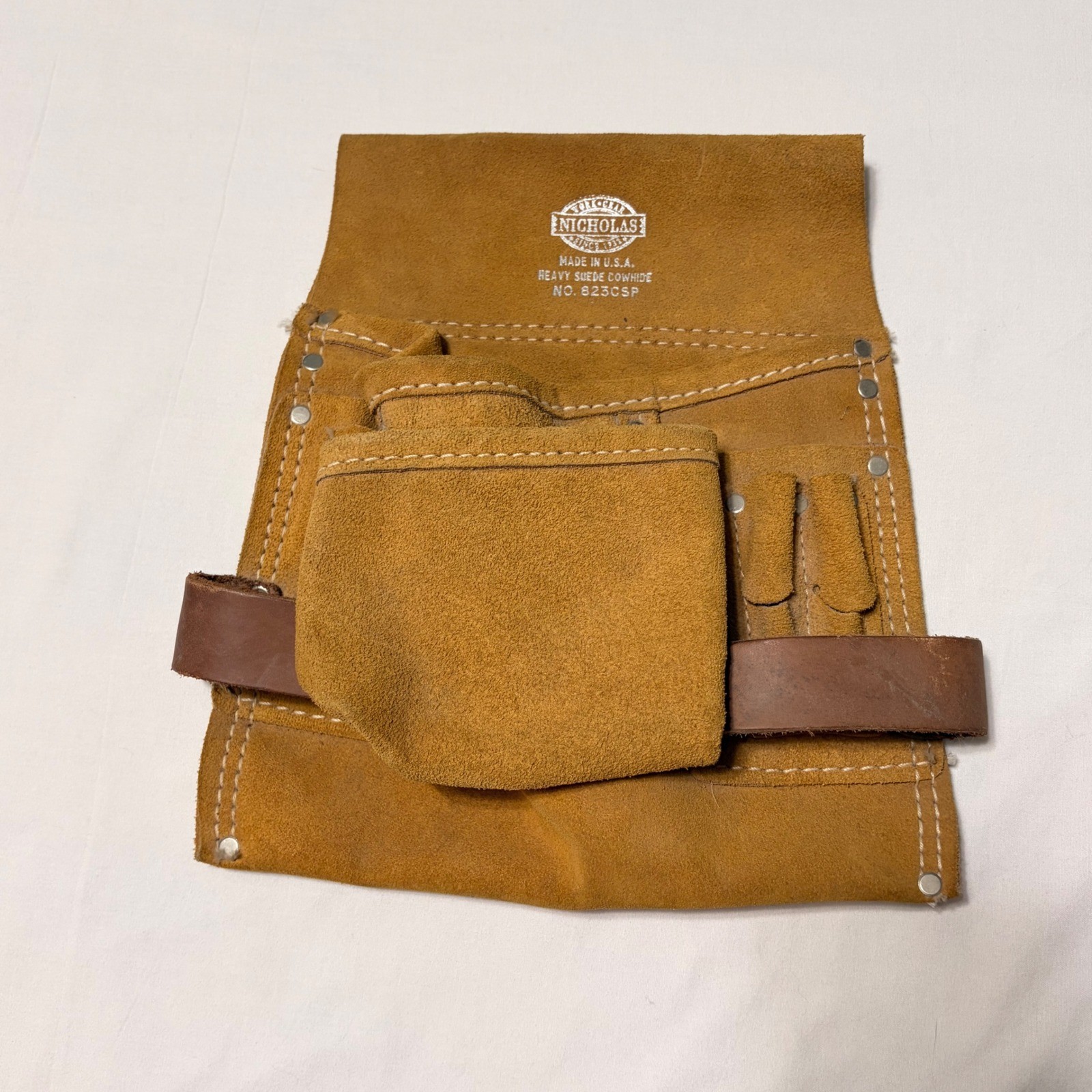 Nicholas Work Gear 823CSP Heavy Suede Cowhide Tool Pouch Tan Made in USA