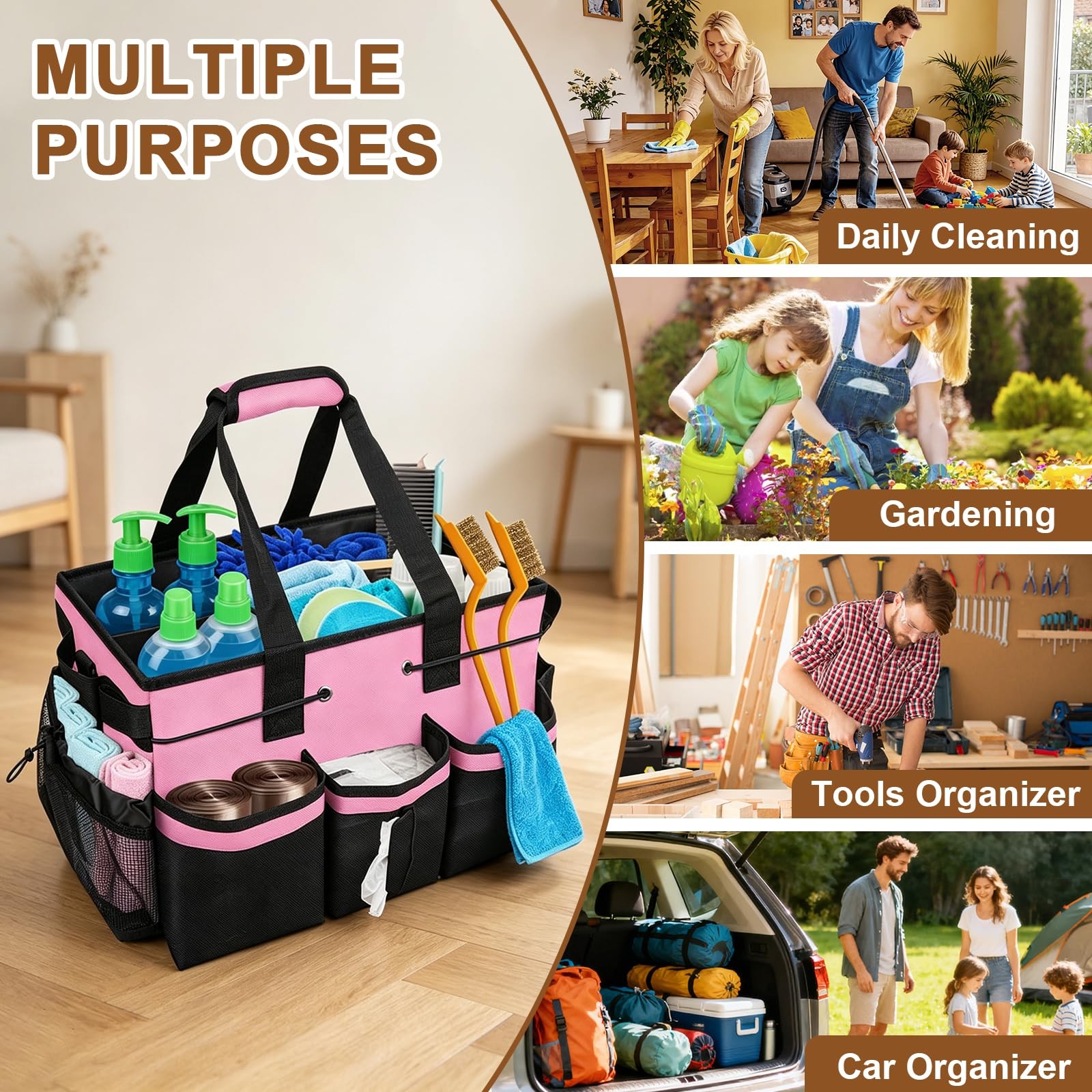 Large Cleaning Caddy Bag – 15″ x 10.5″ x 9″ Heavy-Duty Organizer Tote for Hou…