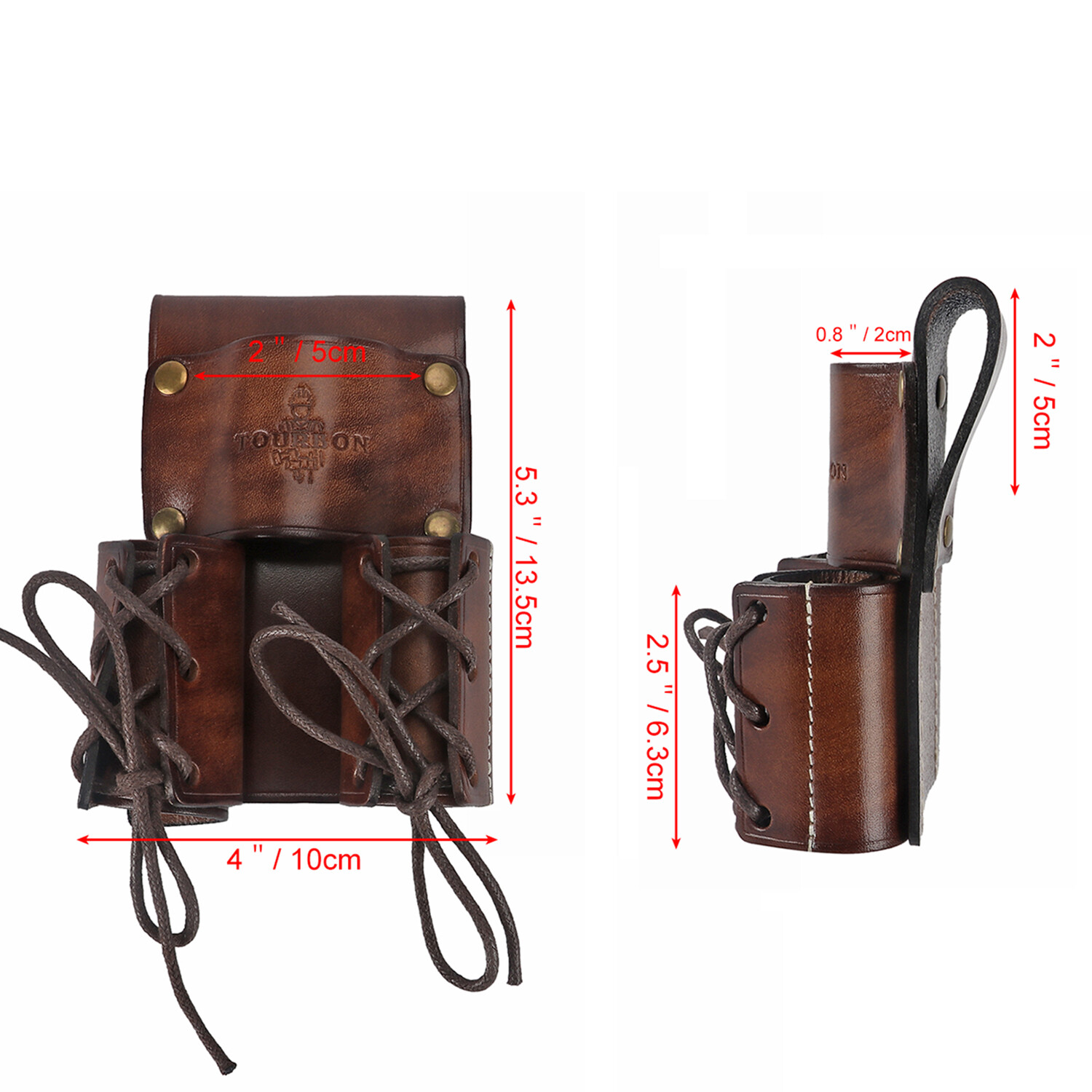 TOURBON Leather Spud Wrench Hanger Tools Carry Double Bull Pin Holder Belt Pouch