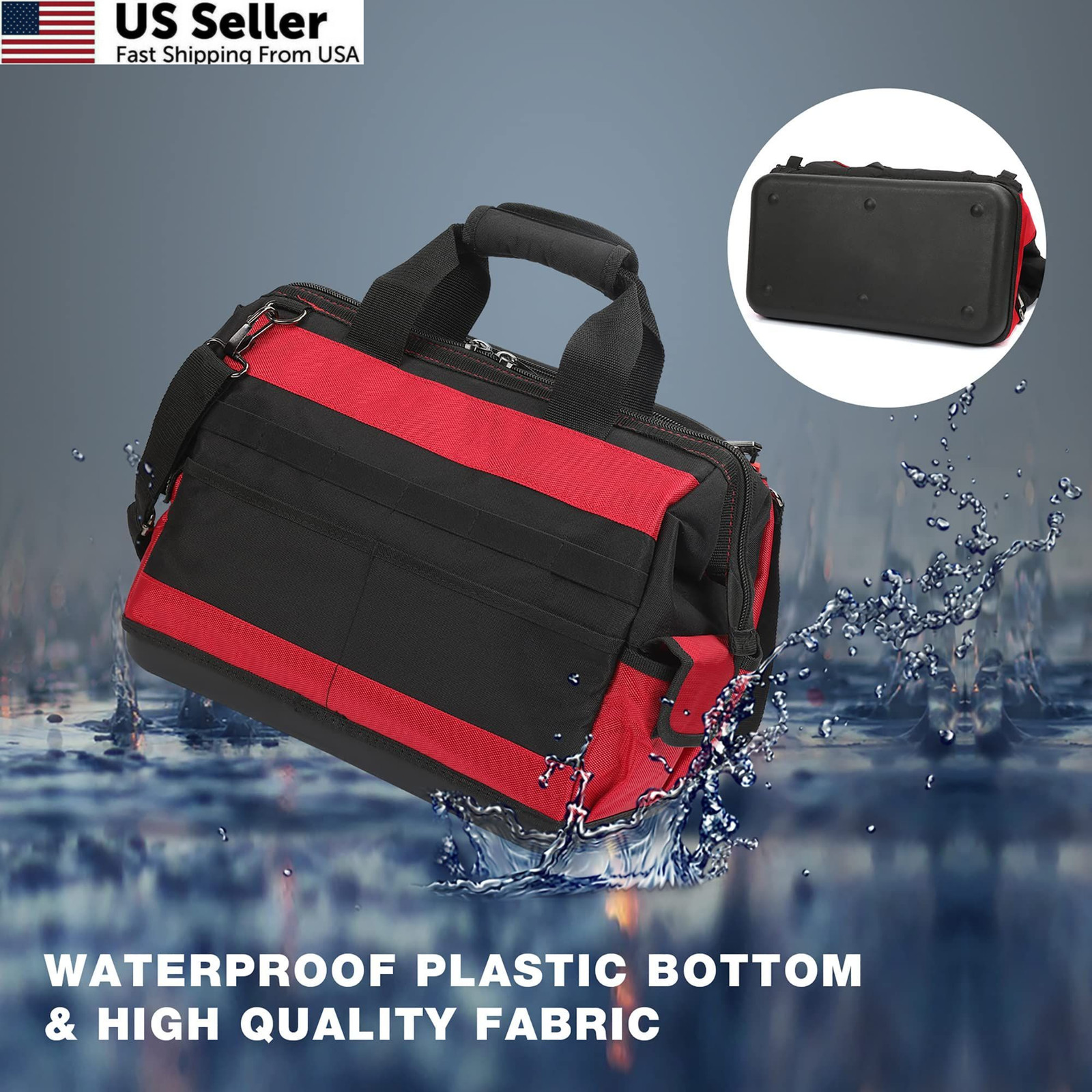 WORKPRO 16″ Top Wide Mouth Tool Bag with Water Proof Rubber Large, [‘Black’]