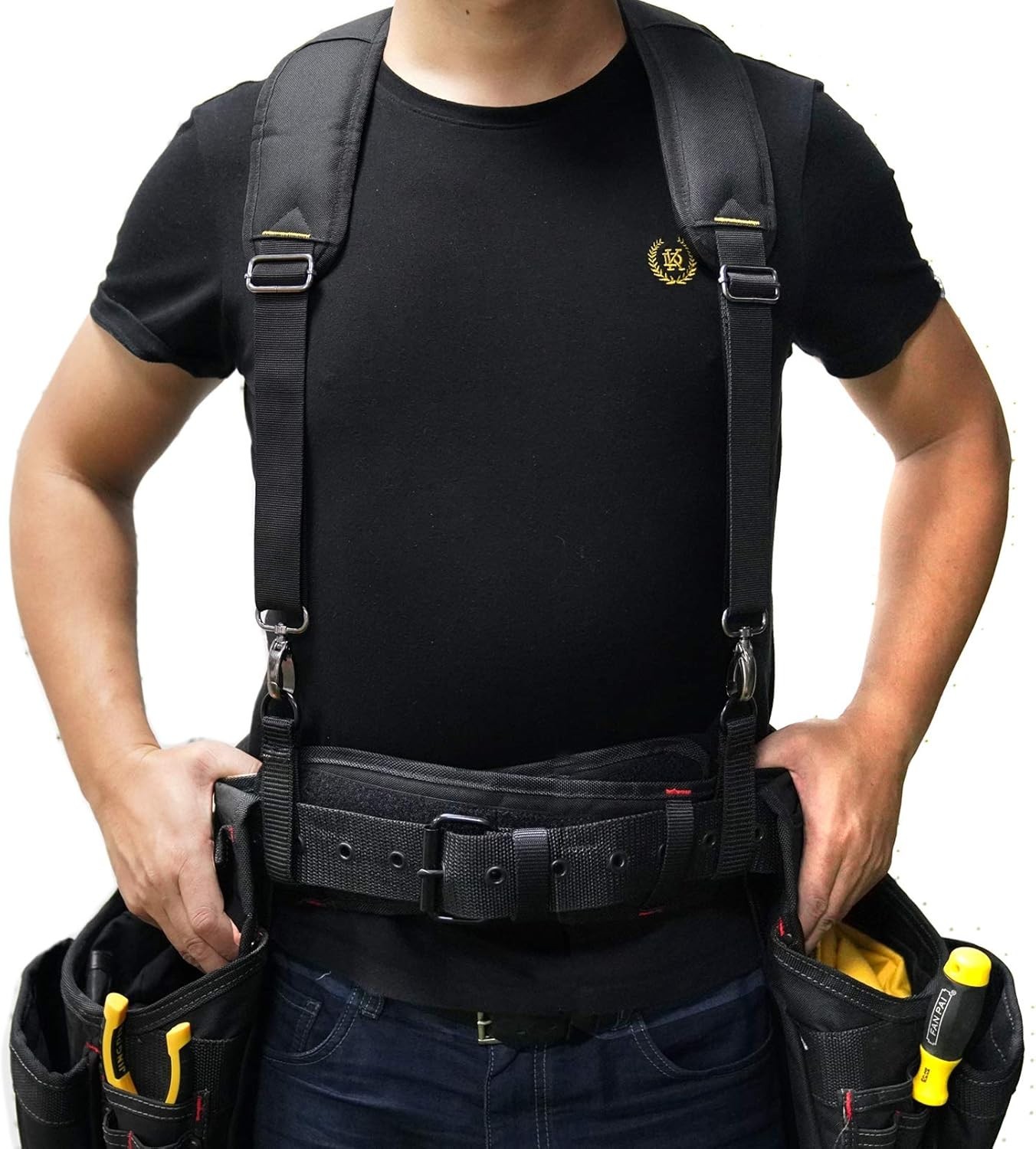 Adjustable 3-Point Support Tool Belt Suspenders with Breathable Foam for Comfort
