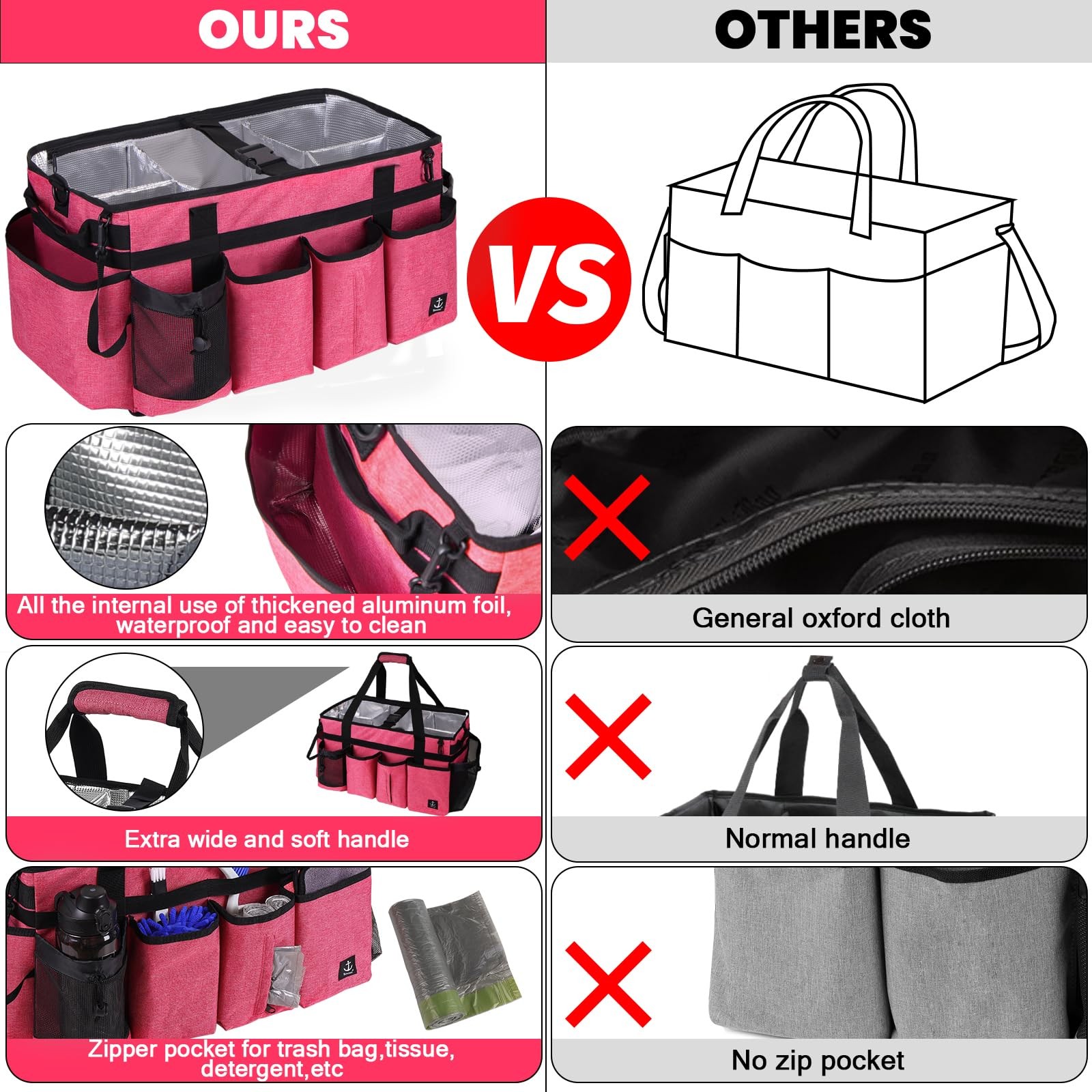 Timoxi Extra large Cleaning Caddy Bag Built-in 19» x 11» x 11», Pink