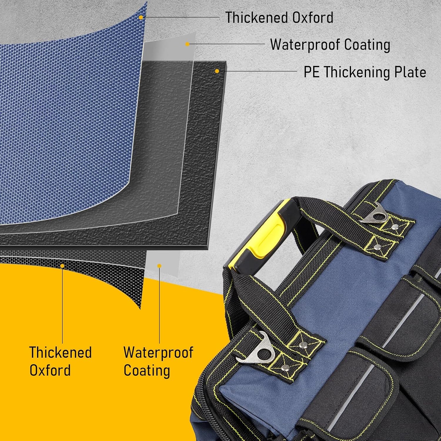 Heavy Duty 19in Oxford Tool Bag Wide Mouth Waterproof Molded Base Tote Organizer