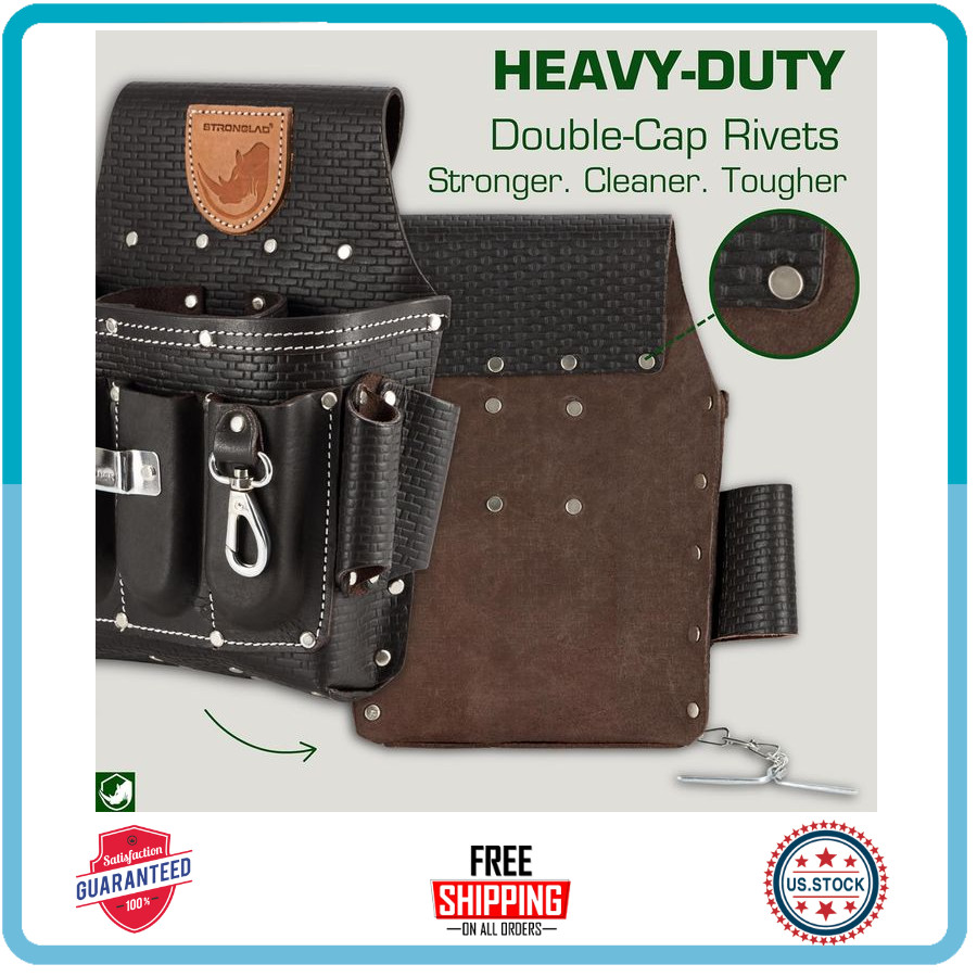 13-Pocket Leather Tool Belt for Electricians STRONGLAD Pro Utility Belt 29-46″