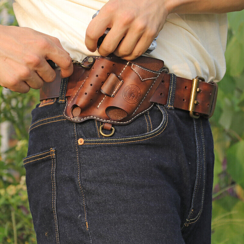 Leather EDC Multitool Pouch Flashlight Holder Knife Sheath Belt Holster-TOURBON