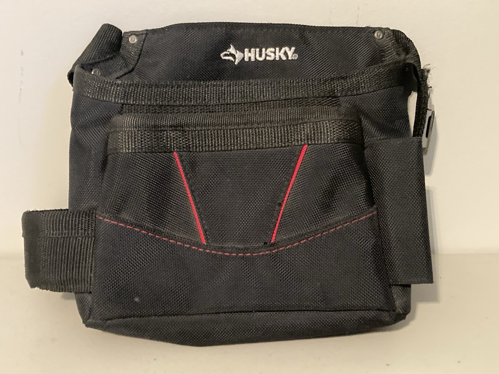 Husky 6-Pocket Black Adjustable Tool Belt Pouch w/ Hammer Slot