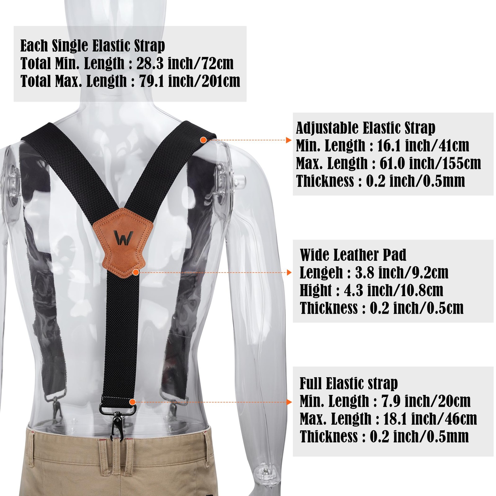 WELKINLAND Y-Back Elastic Suspenders, Heavy-Duty Mens Suspenders 2Inch, Black