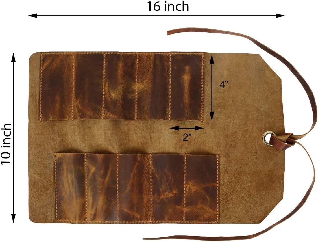 2Pack Vintage Leather Tool Roll Up Pouch Chisel Bag 10 Slots Antique Look Finish