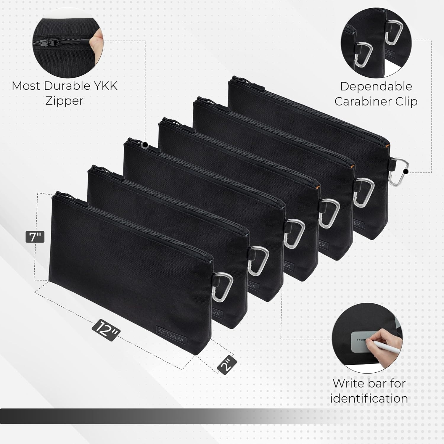 Zipper Tool Bag 6pc Set, 12″ Heavy Duty Canvas