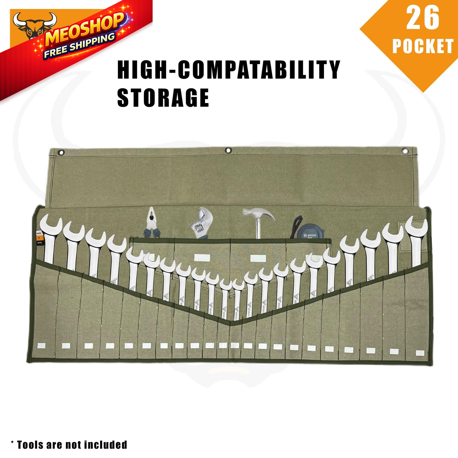 BULL TOOLS Tool Roll Organizer with 26 26 Pocket, Sand Washed Olive Drab