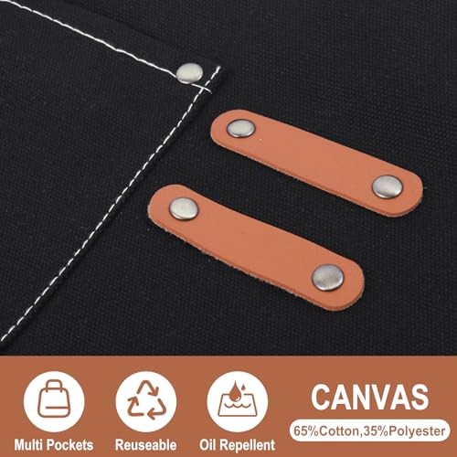 Men’s Canvas Tool Apron, Heavy Duty Multi-Pocket Work Apron for Black