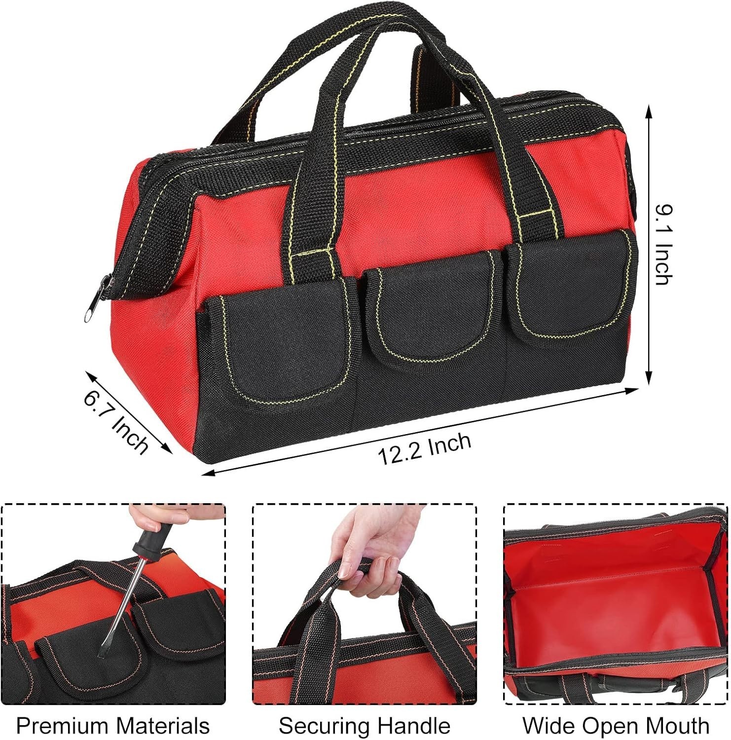 Heavy Duty Tool Tote Bag with Hard Bottom, 3 Pack