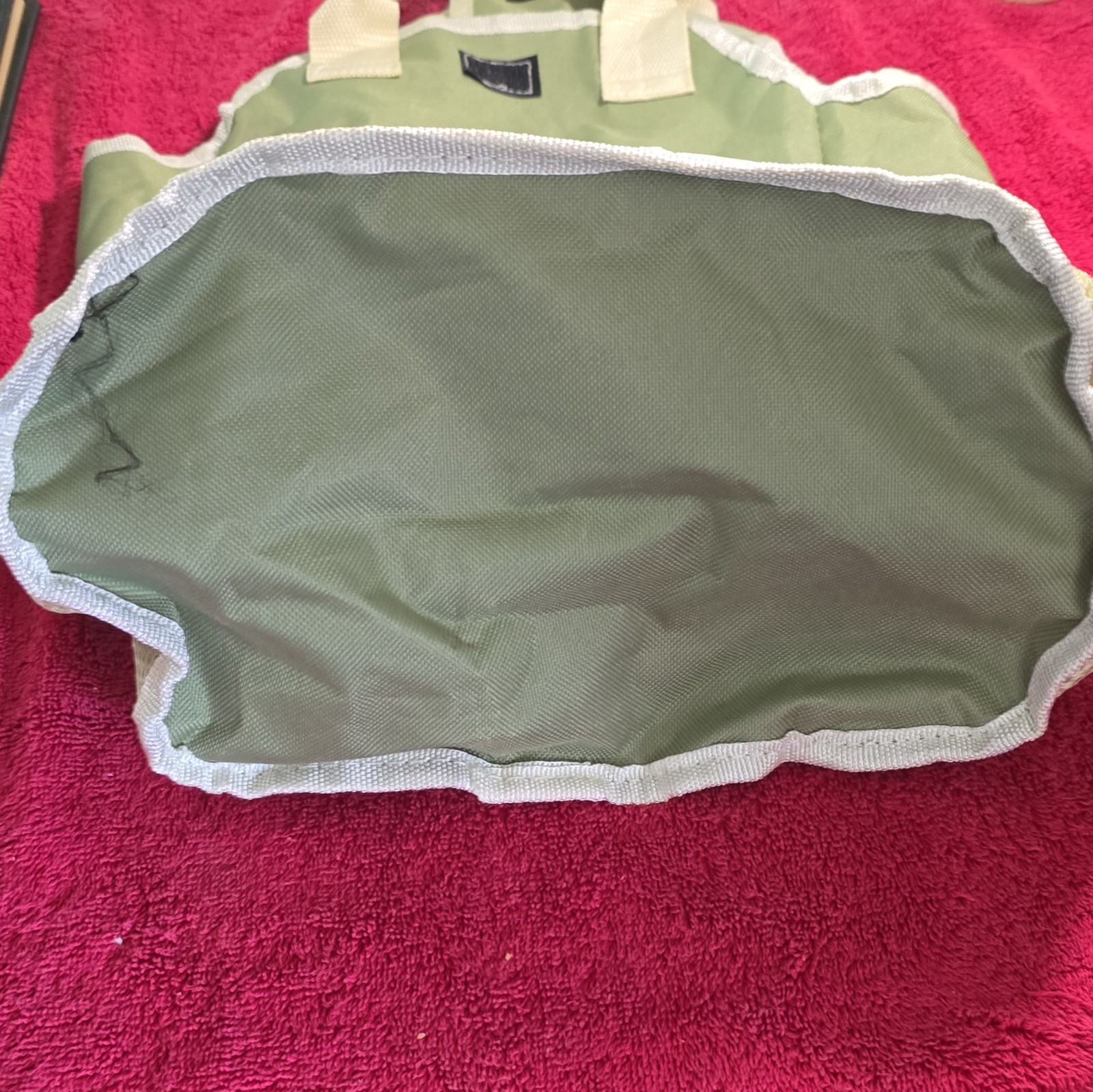 Large Green/Beige Fabric Tool Bag Tote w/ Handle, Multi-Pocket, 20x15x16″