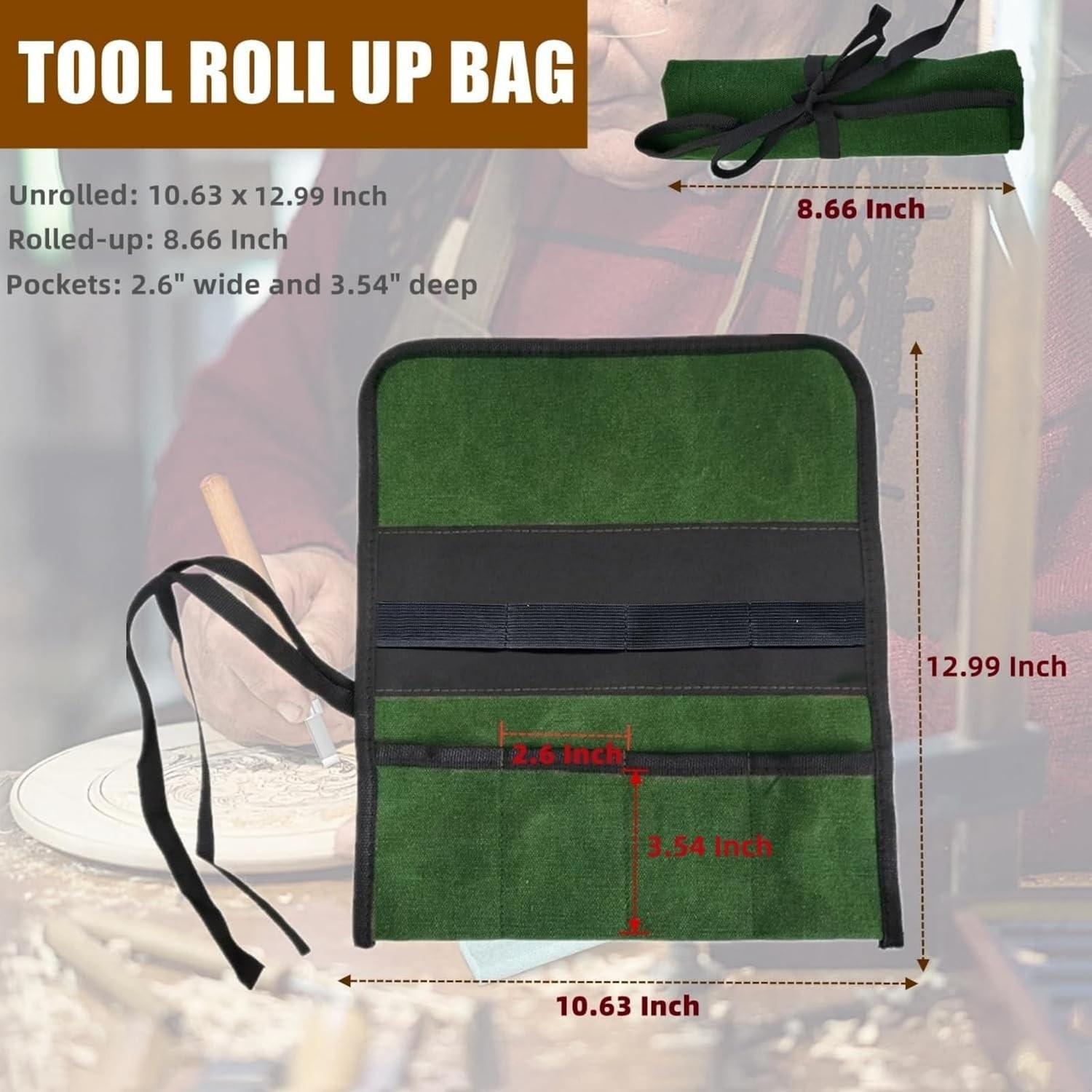 BLIRITEL Small Canvas Tool Roll Up Bag – Chisel Organizer With 4 Green