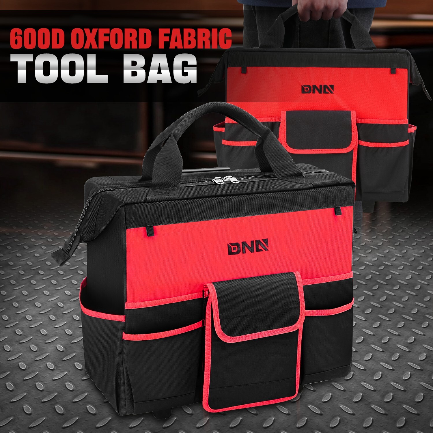 18in Large Canvas Rolling Tool Bag Organizer w/ Telescoping Handle & wheels