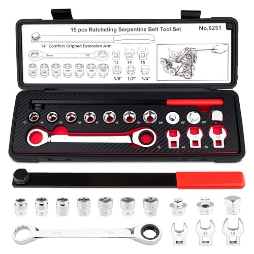 15PCS Serpentine Belt Tool Set, Professional Ratcheting Serpentine Belt