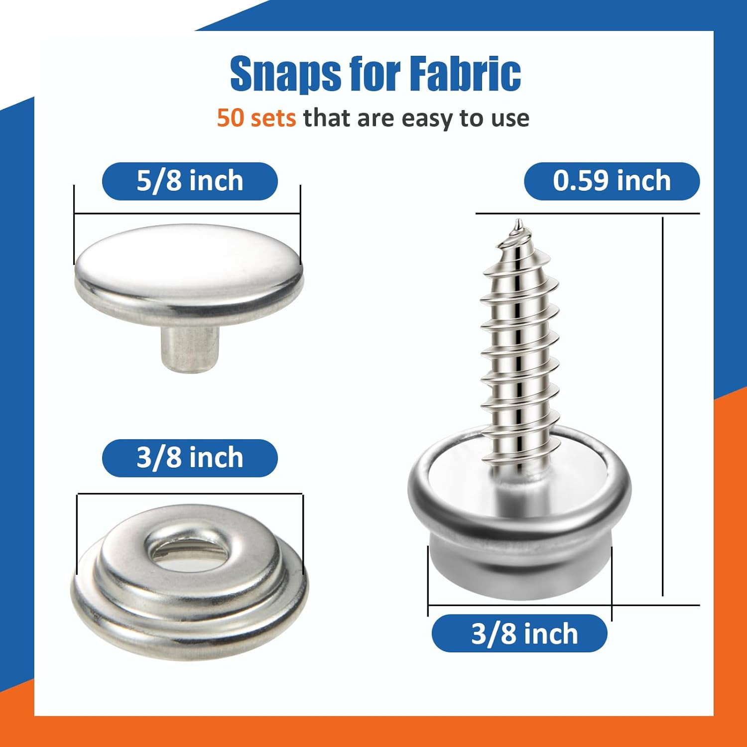 150 PCS Canvas Snap Fastener Kit 3/8″ Stainless Steel Marine Grade Repair Set