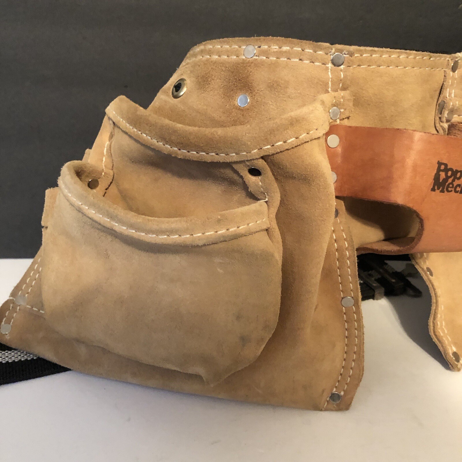 Popular Mechanics Leather Tool Belt Tan Light Brown Adjustable Pockets Loops