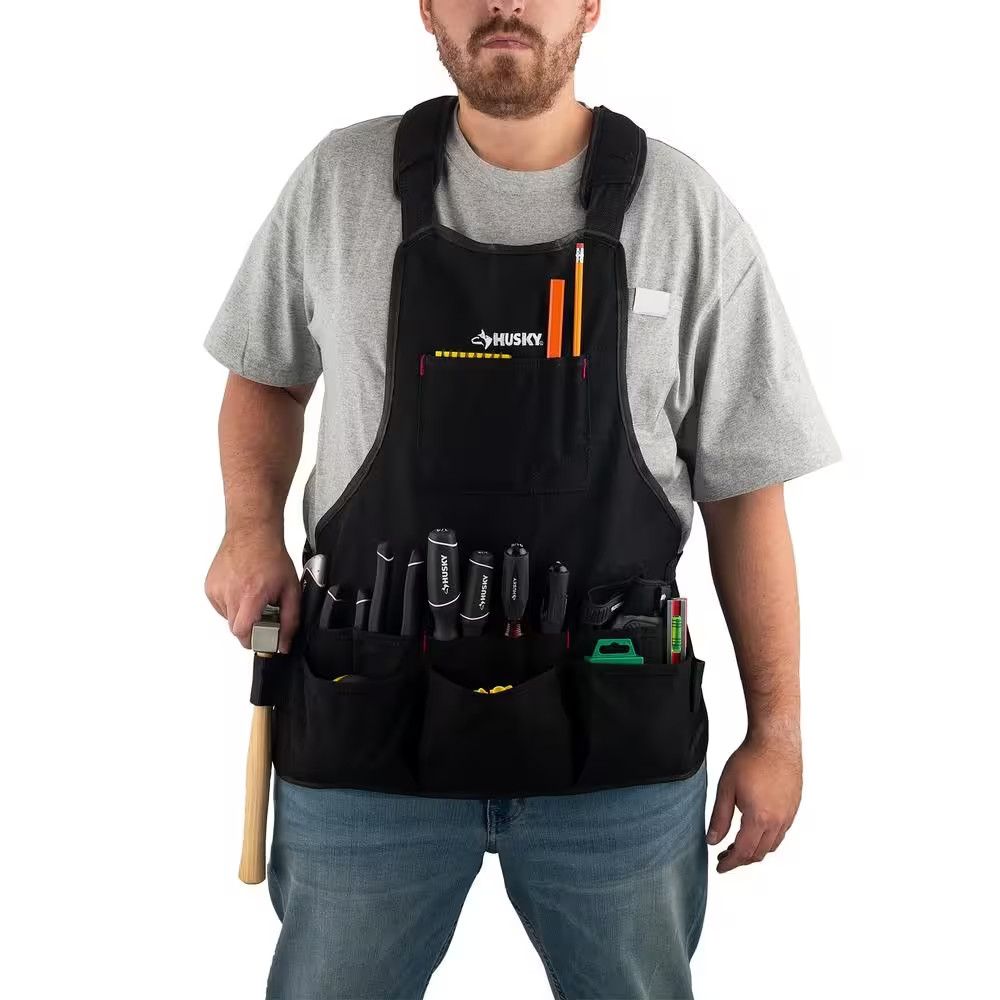 23 In. 16-Pocket Black Canvas Bib Tool Work Apron