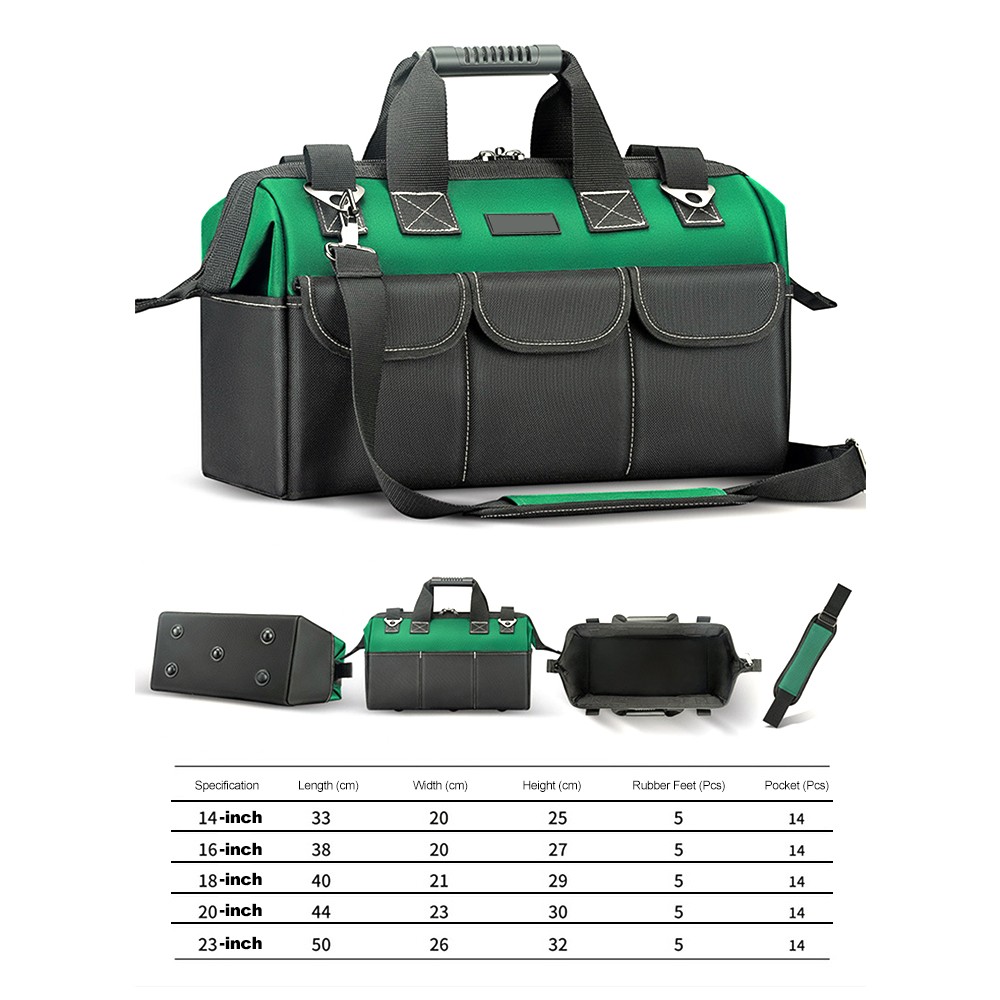 16-inch Tool Bag Heavy Duty Tool Bags 600D Oxford Cloth Wide Mouth Electrician