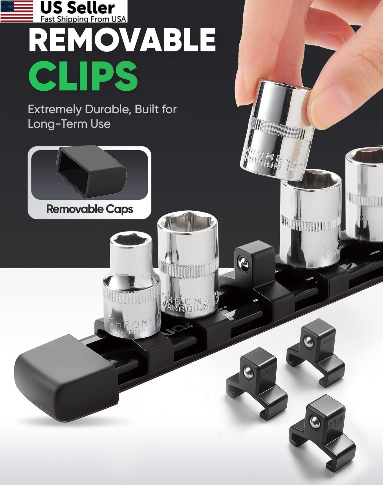 ALOANES 9PC ABS Socket Organizer, 9PC, 1/2, 3/8 & 1/4-inch Drive, Black