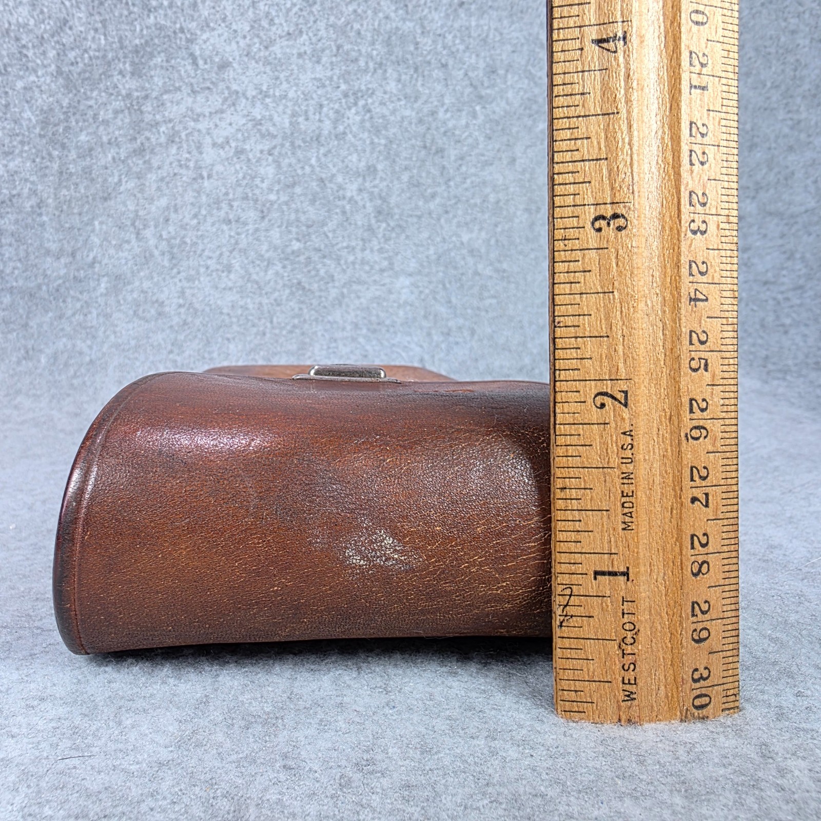 Vintage CuSack Q Leather Tool Belt Loop Hard Case Bag Pouch 8″ USA Made brown