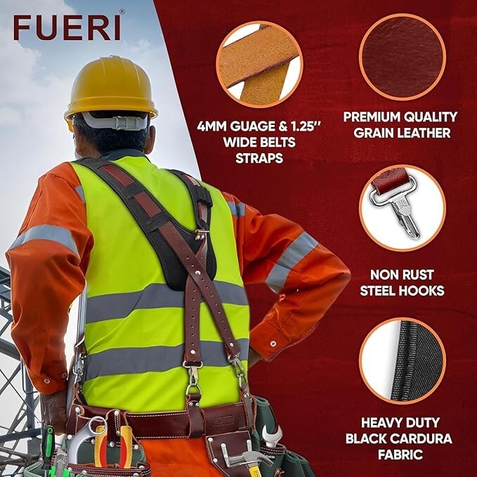 FUERI Tool Belt with Suspender Heavy Duty Nylon Leather Bags Pouches Holder Belt