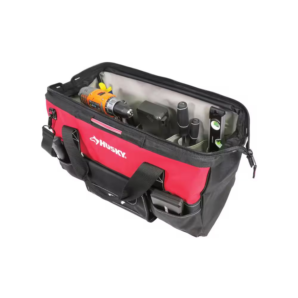 Husky Tool Bag 22 In Spring Loaded Wide Mouth 23 Pocket 600D Polyester