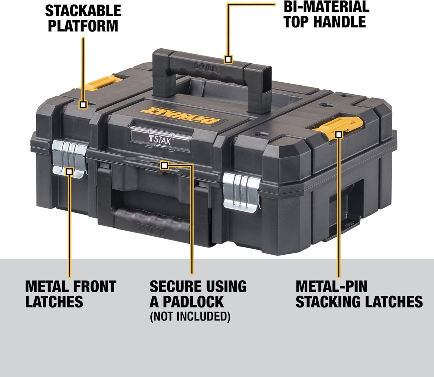 DEWALT TSTAK II Tool Box, Flat Top Tool Storage Case 17.3″L x 6.5″W x 13″H
