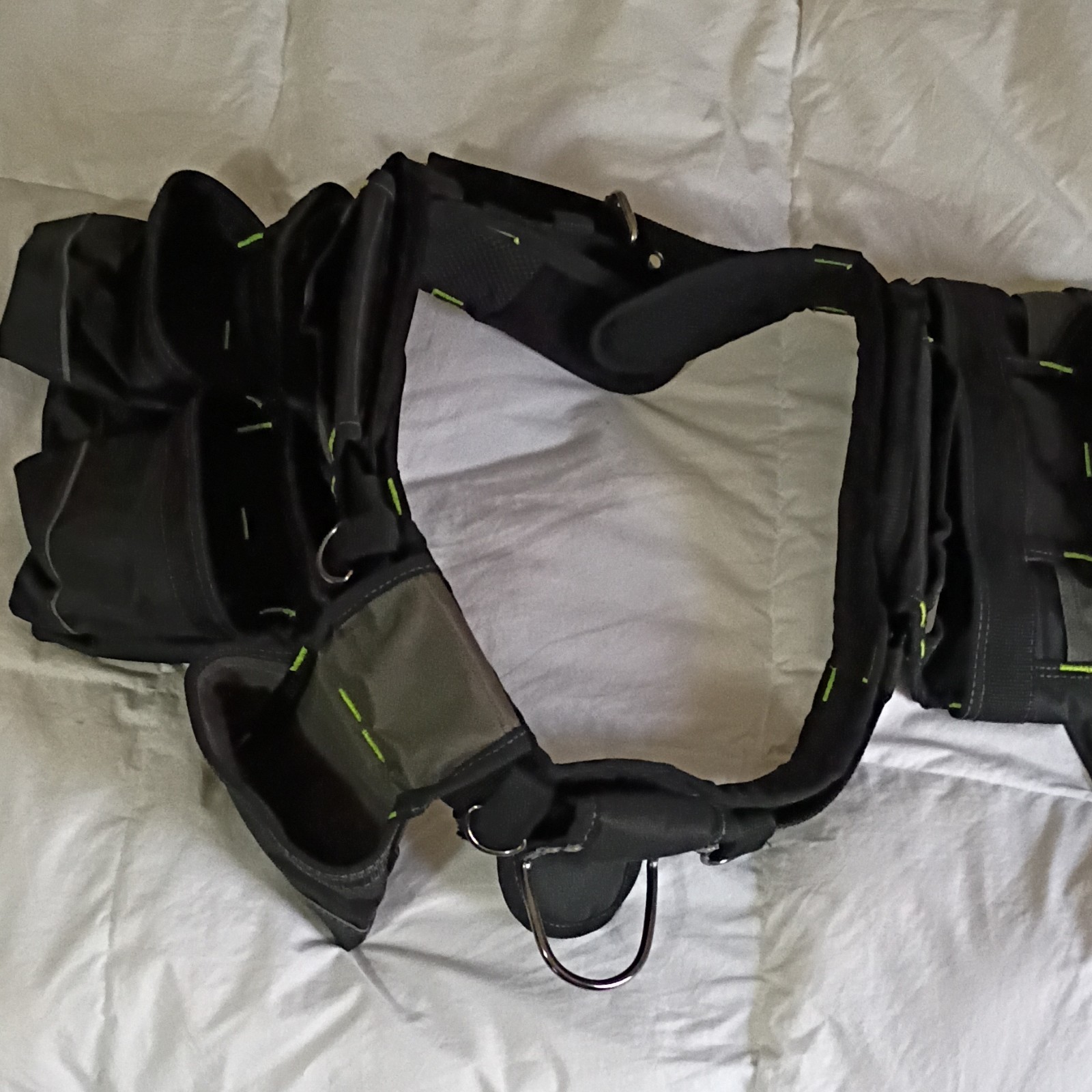 AWP L-699-P-3 Adjustable Nylon Tool Belt w/ Multiple Pouches Black/Gray/Green