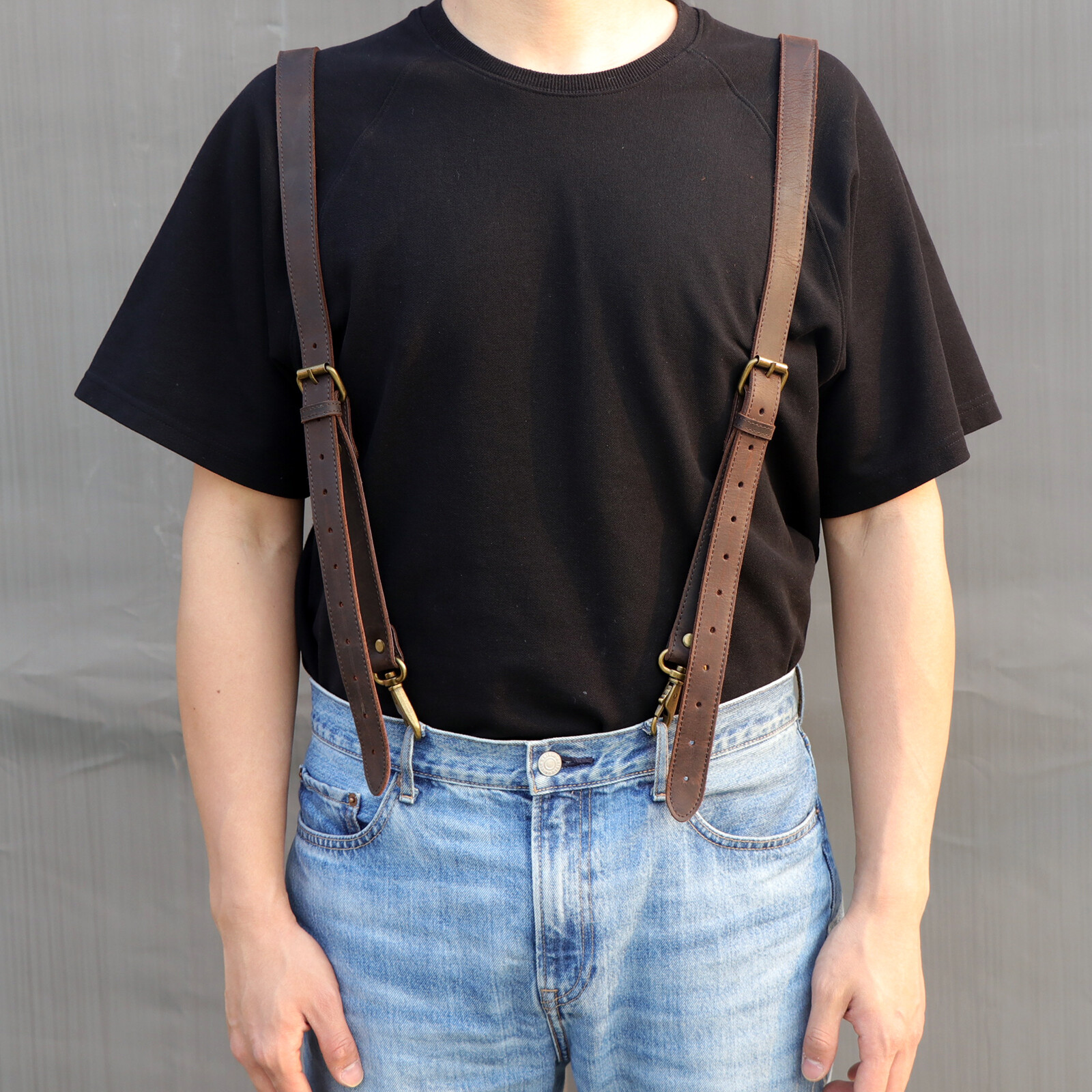 TOURBON Leather Tool Belt Suspenders Carpenter Heavy Duty Workshop Chest Strap
